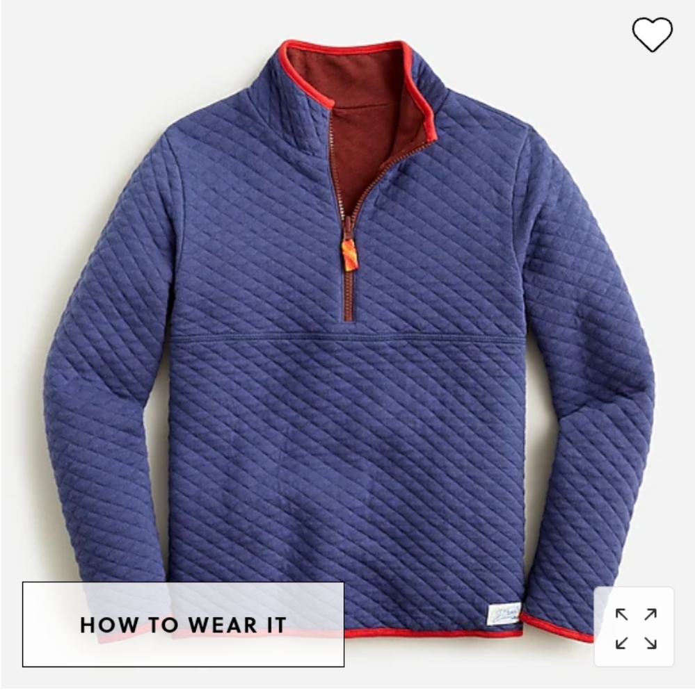 Kids' quilted jersey reversible half-zip sweatshirt